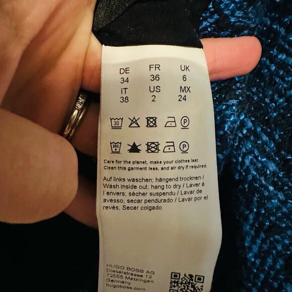 BOSS Royal Blue Tweed Blazer Gold Button Distressed Janoa Jacket Size US 2 - Picture 10 of 14